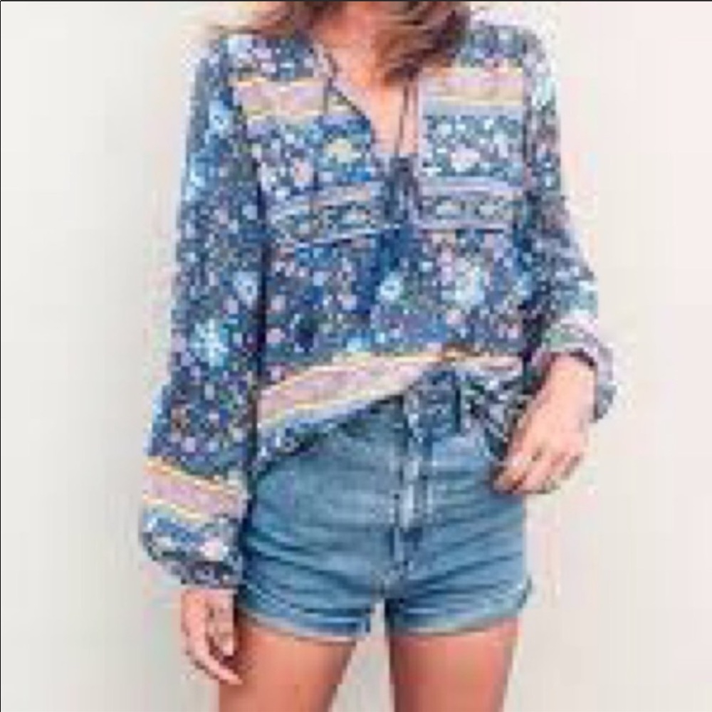 Spell Folktown Blouse Navy EUC